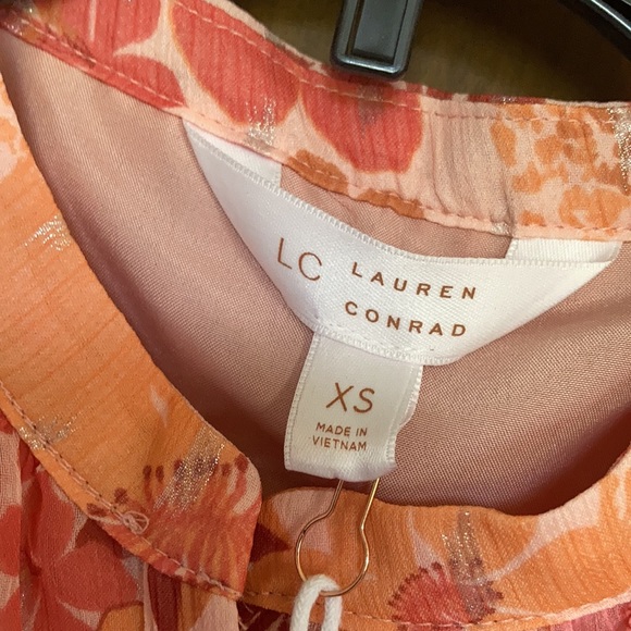 Relist9/28 LC Lauren Conrad floral print dress ruffle & metallic details boho XS - Picture 12 of 17